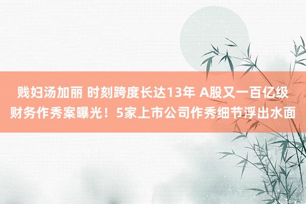 贱妇汤加丽 时刻跨度长达13年 A股又一百亿级财务作秀案曝光！5家上市公司作秀细节浮出水面