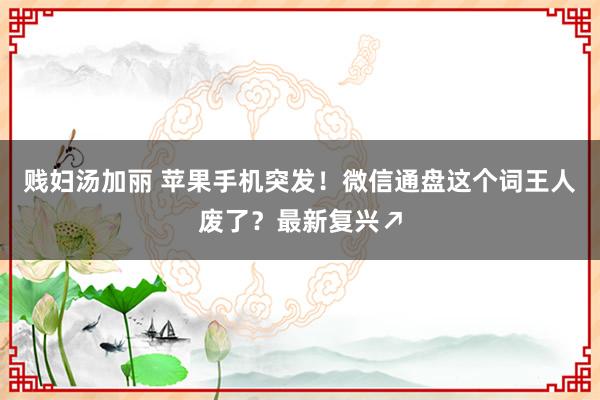 贱妇汤加丽 苹果手机突发！微信通盘这个词王人废了？最新复兴↗