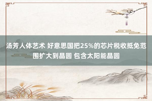 汤芳人体艺术 好意思国把25%的芯片税收抵免范围扩大到晶圆 包含太阳能晶圆