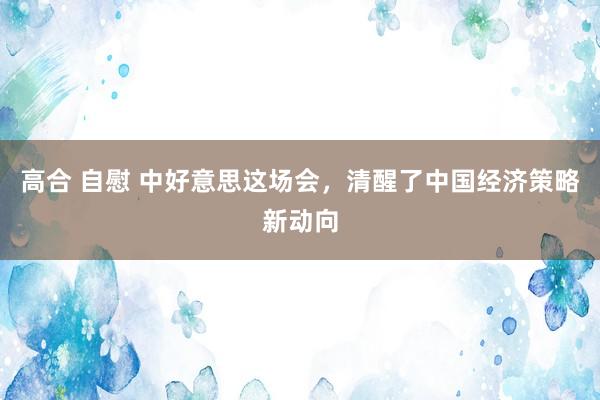 高合 自慰 中好意思这场会，清醒了中国经济策略新动向