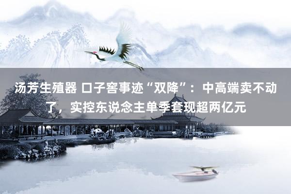 汤芳生殖器 口子窖事迹“双降”：中高端卖不动了，实控东说念主单季套现超两亿元