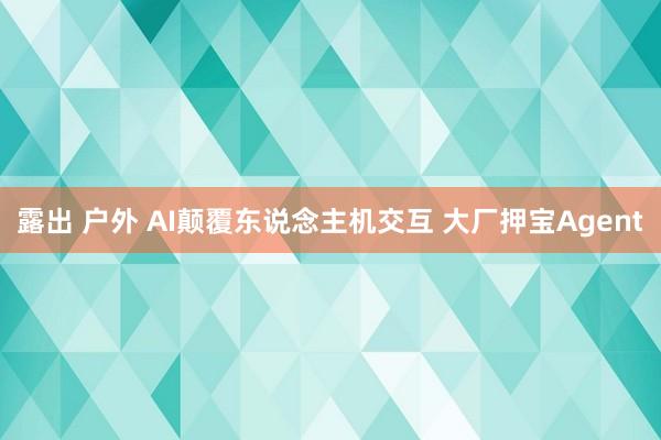 露出 户外 AI颠覆东说念主机交互 大厂押宝Agent