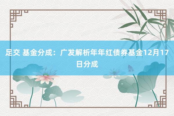足交 基金分成：广发解析年年红债券基金12月17日分成