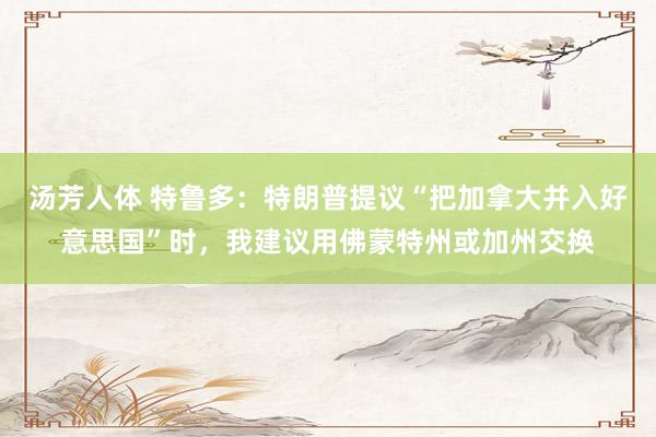 汤芳人体 特鲁多：特朗普提议“把加拿大并入好意思国”时，我建议用佛蒙特州或加州交换