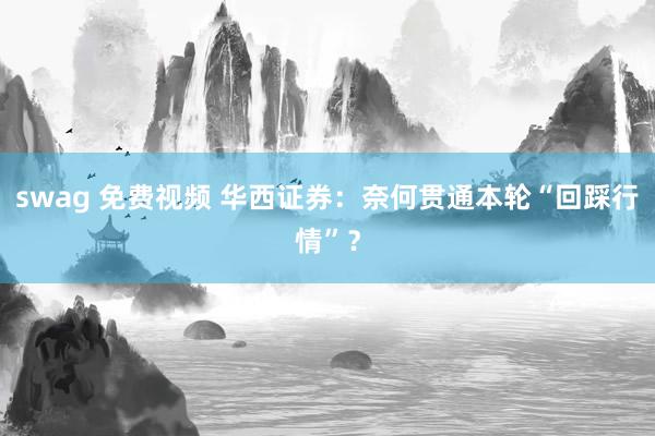 swag 免费视频 华西证券：奈何贯通本轮“回踩行情”？